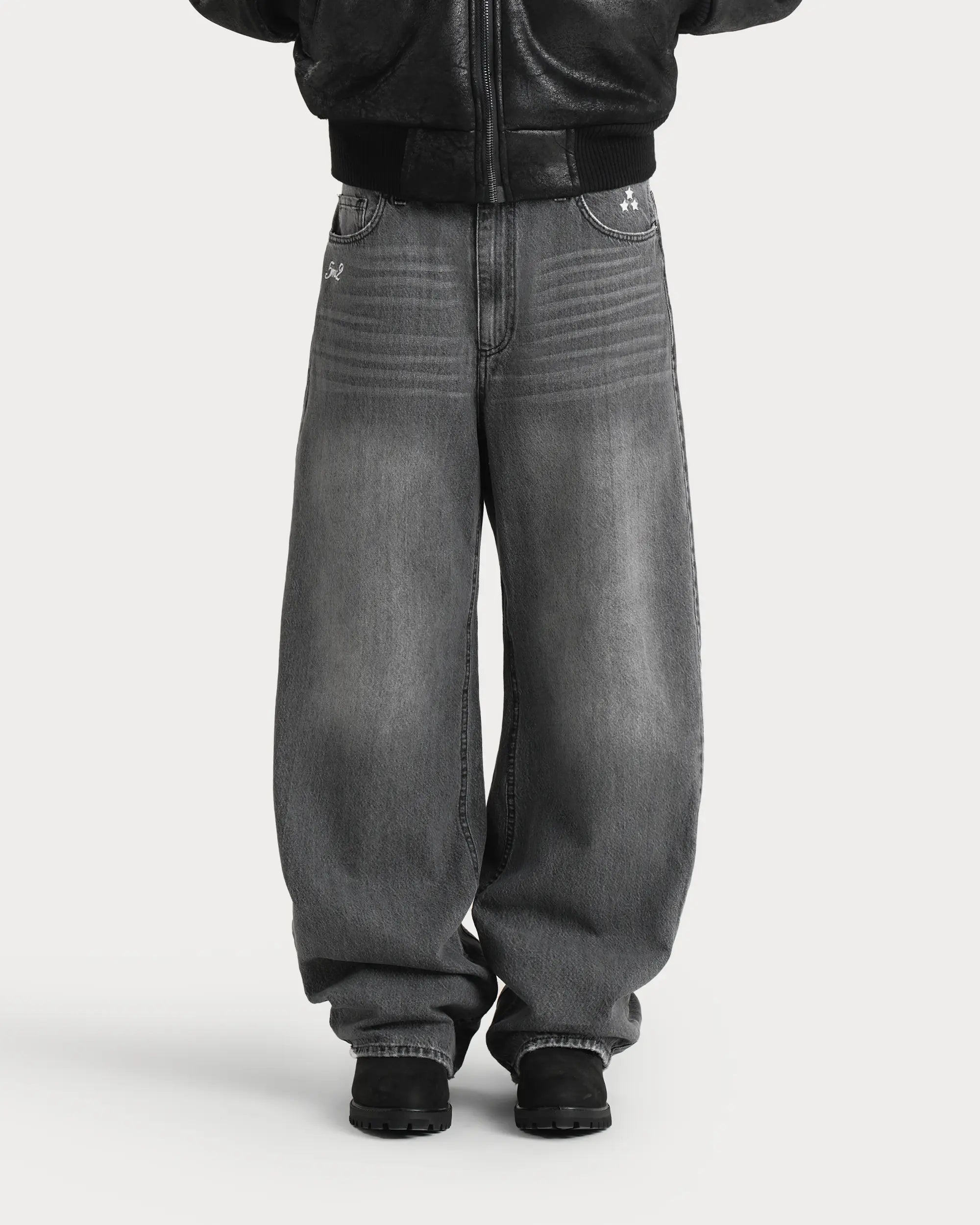 Washed Grey Denim Pants - 5mc2™