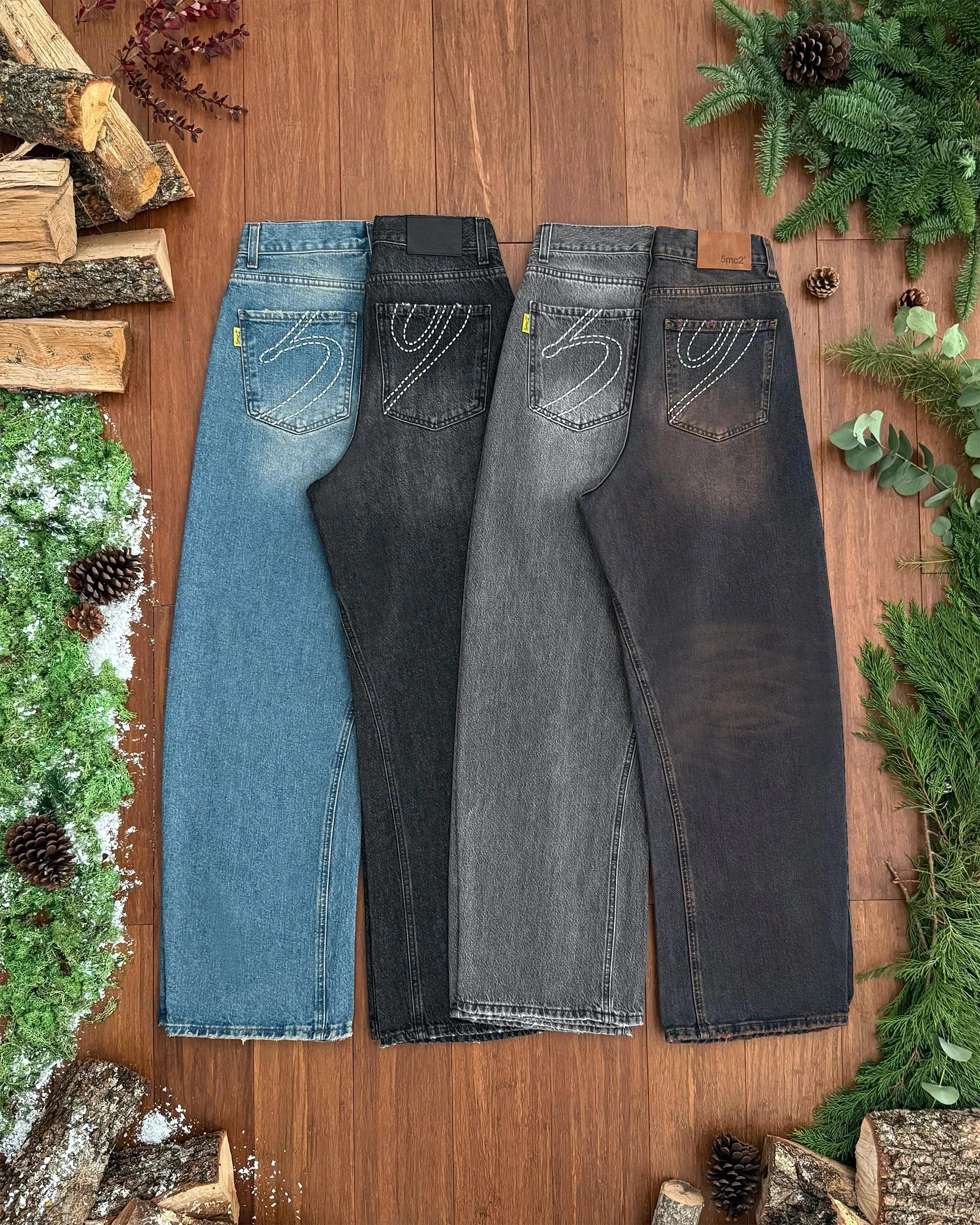 Washed Grey Denim Pants - 5mc2™