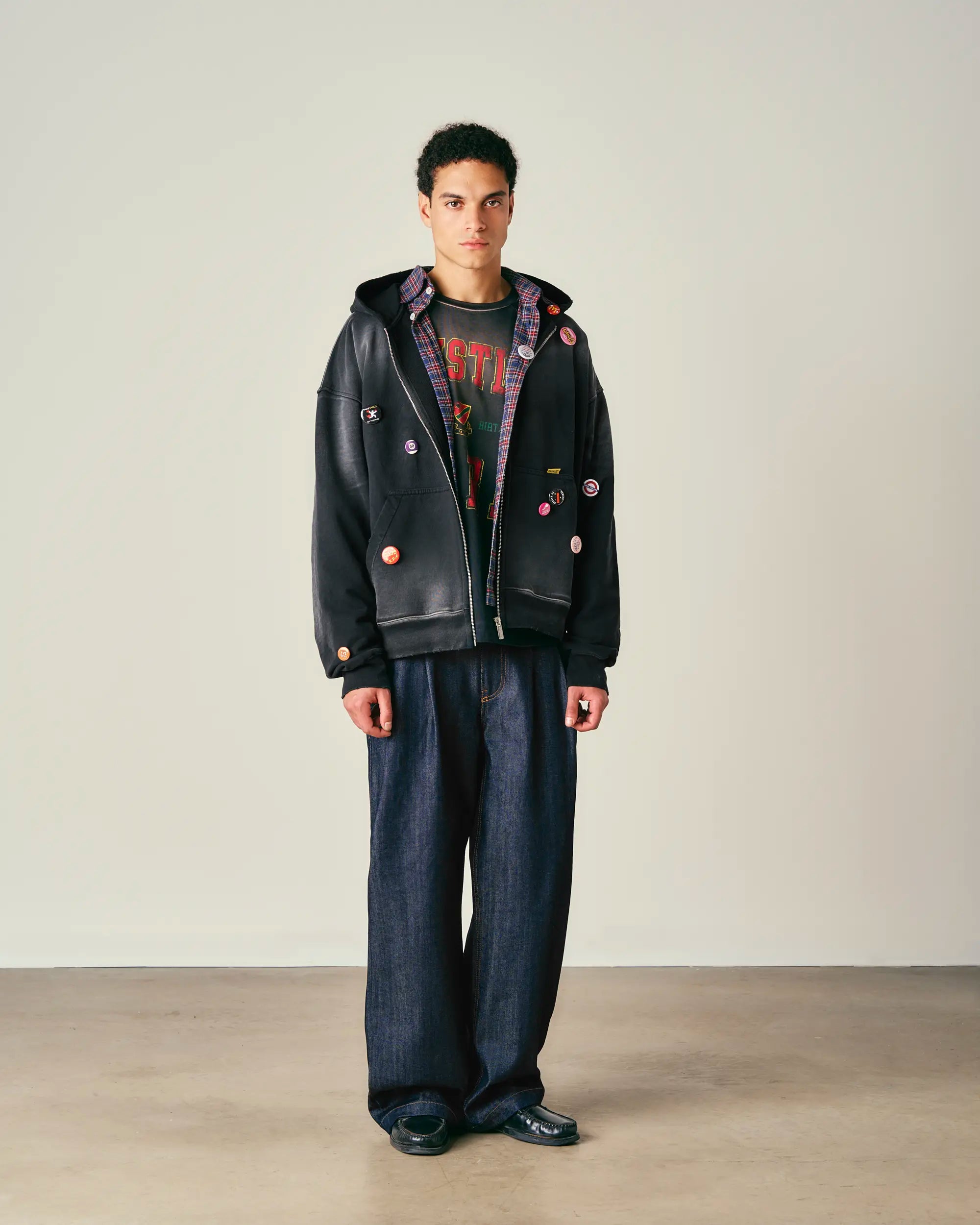 Washed Pin Zip Hoodie