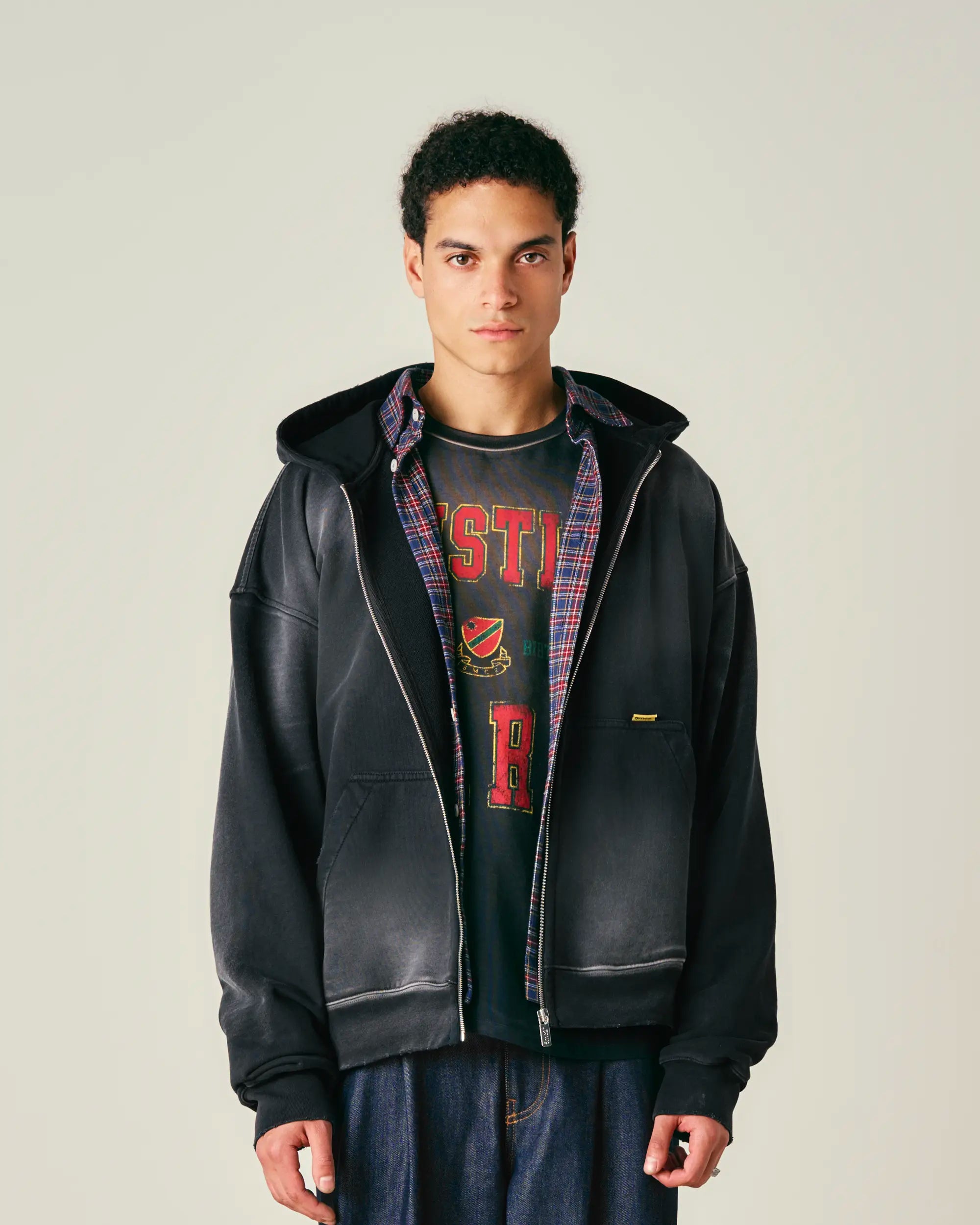 Washed Pin Zip Hoodie