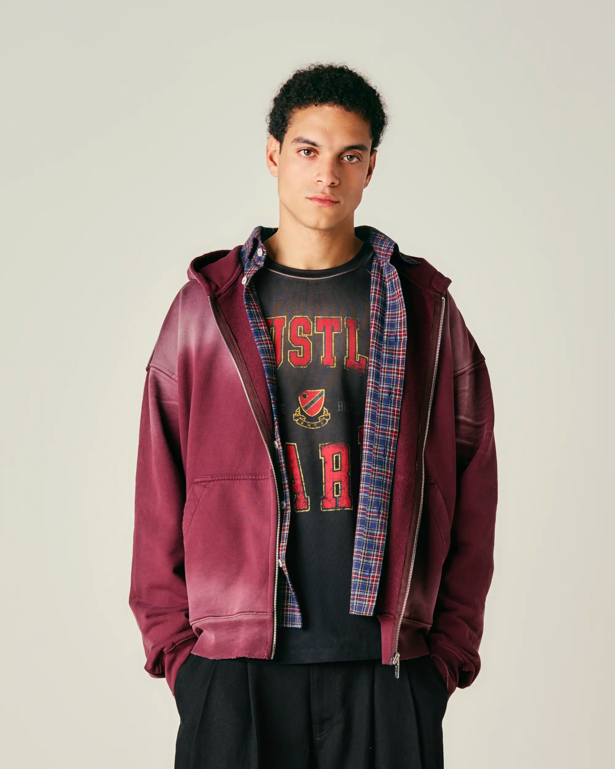 Washed Pin Zip Hoodie