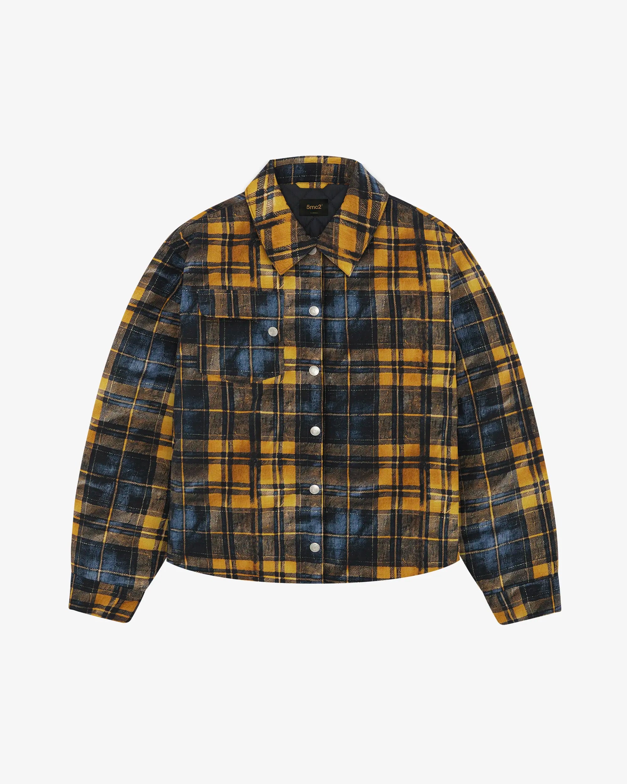 Padded jacket with yellow and blue pattern on a white background