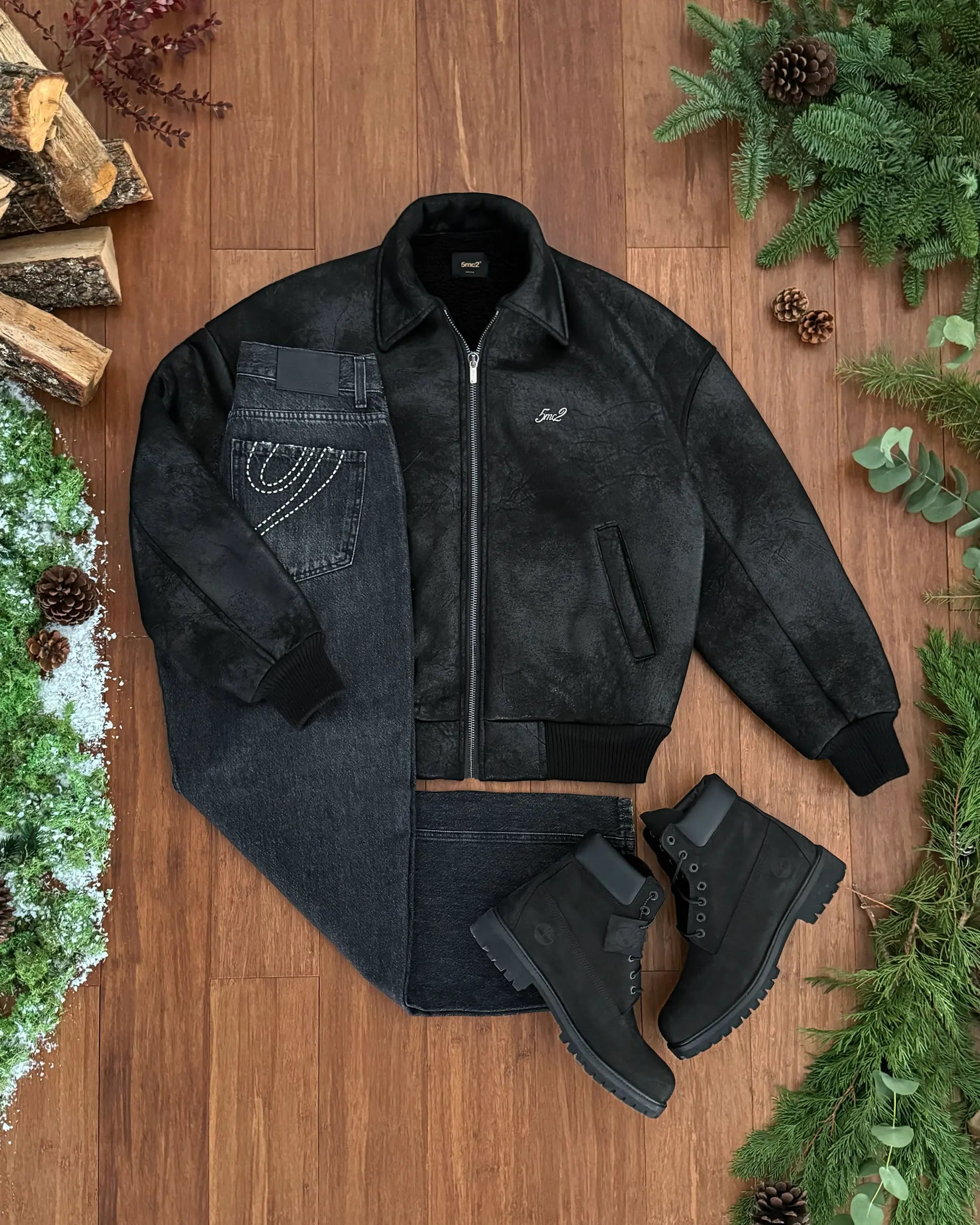 Rust Black Shearling Aviator Jacket