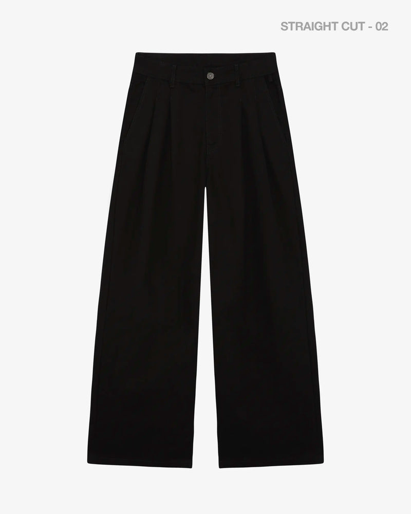 Black wide-leg pants on a white background
