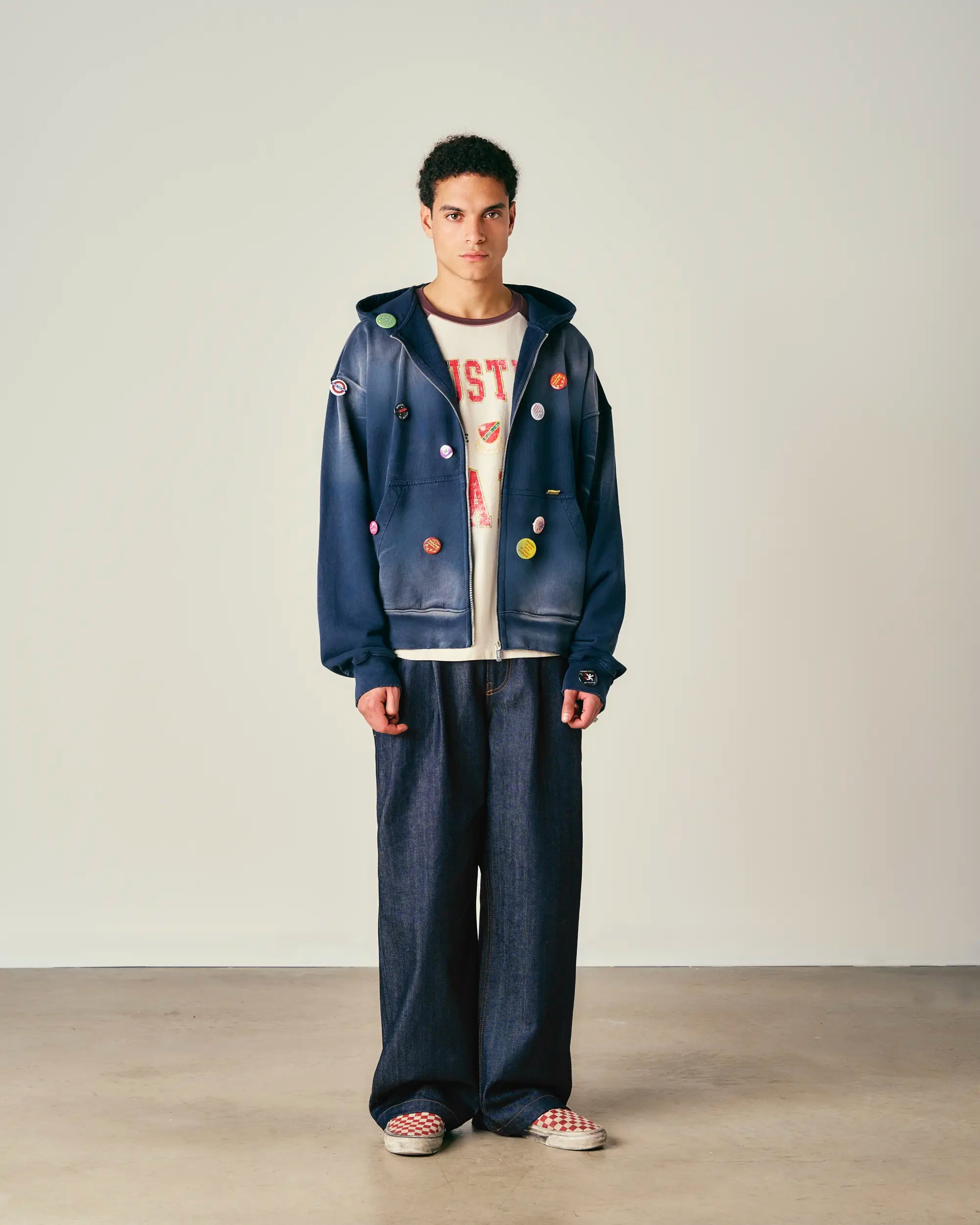 Washed Pin Zip Hoodie