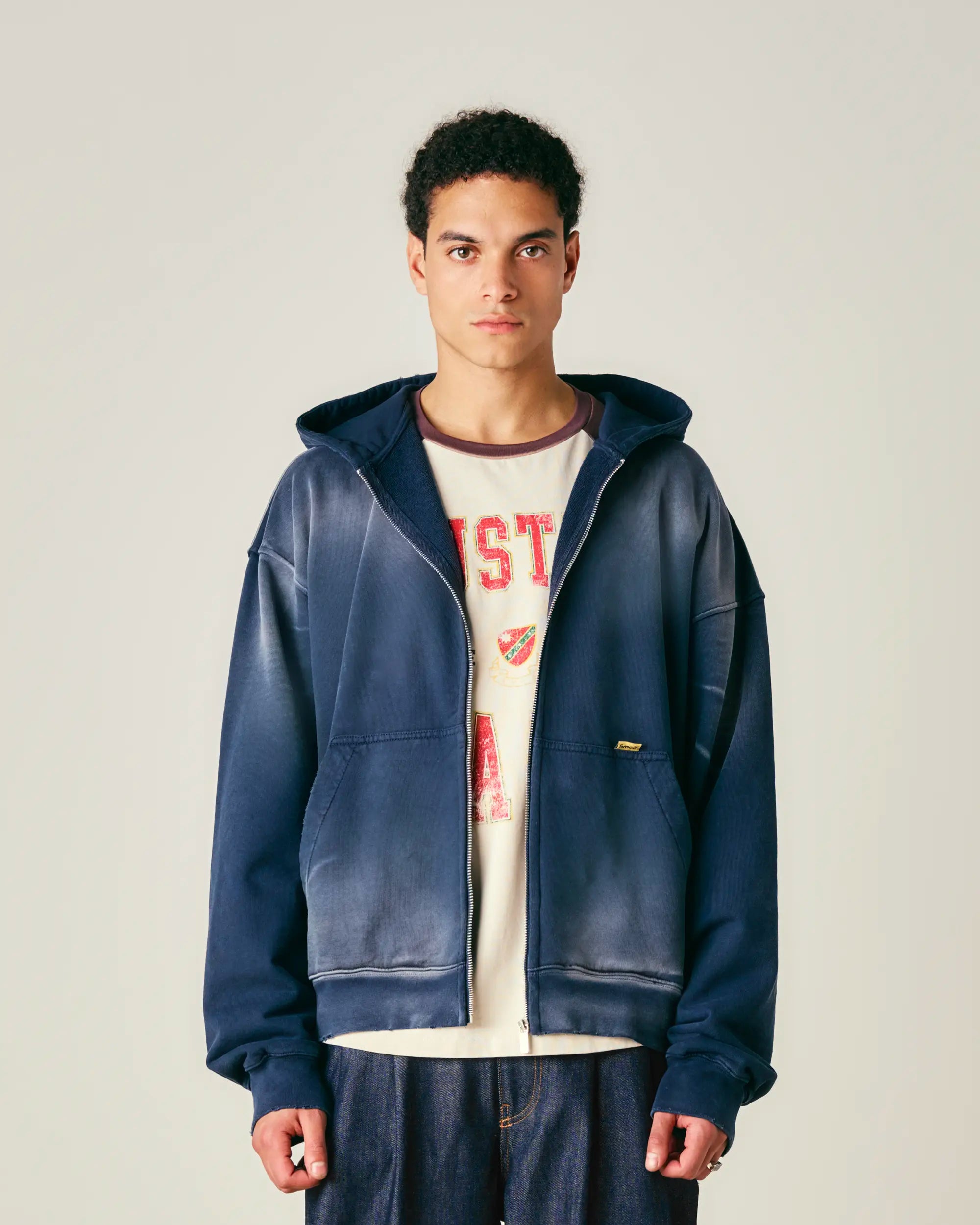 Washed Pin Zip Hoodie