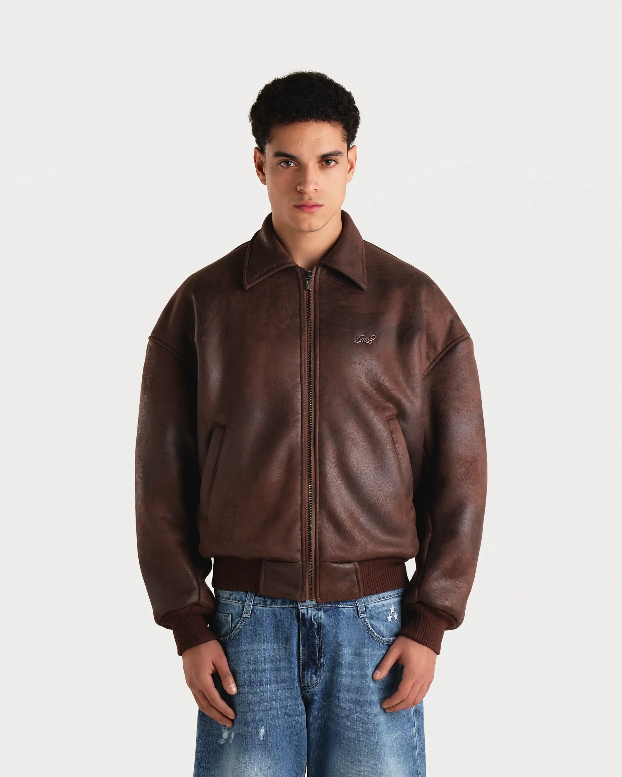 Rust Brown Shearling Aviator Jacket