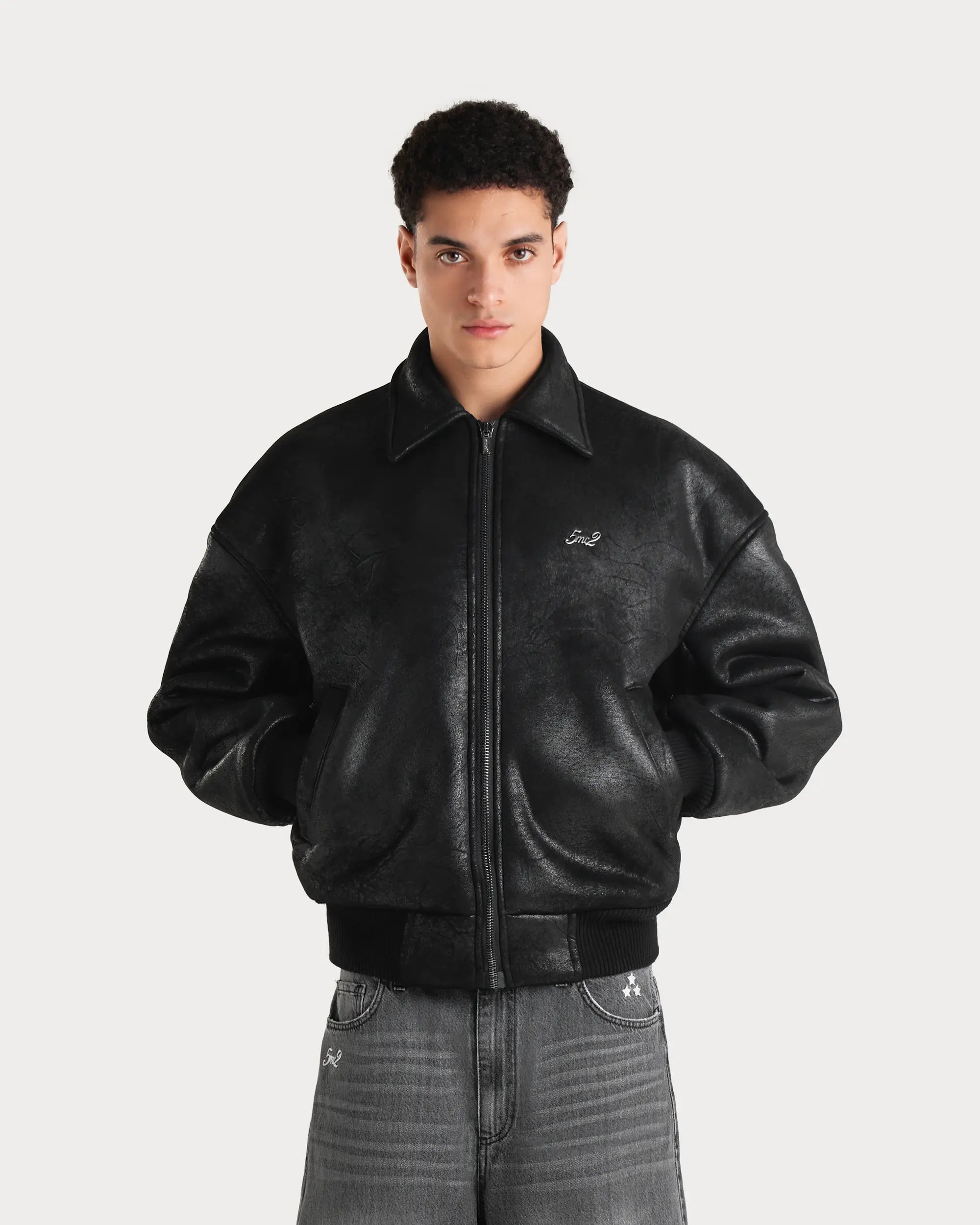 Rust Black Shearling Aviator Jacket